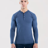 Hyper Stretch Henley In Indigo Blue · Long Sleeve
