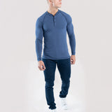 Hyper Stretch Henley In Indigo Blue · Long Sleeve