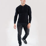 Hyper Stretch Henley In Jet Black · Long Sleeve