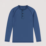 Hyper Stretch Henley In Indigo Blue · Long Sleeve