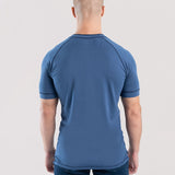 Hyper Stretch Henley In Indigo Blue · Short Sleeve