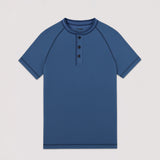 Hyper Stretch Henley In Indigo Blue · Short Sleeve
