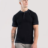 Hyper Stretch Henley In Jet Black · Short Sleeve