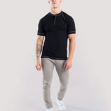 Hyper Stretch Henley In Jet Black · Short Sleeve