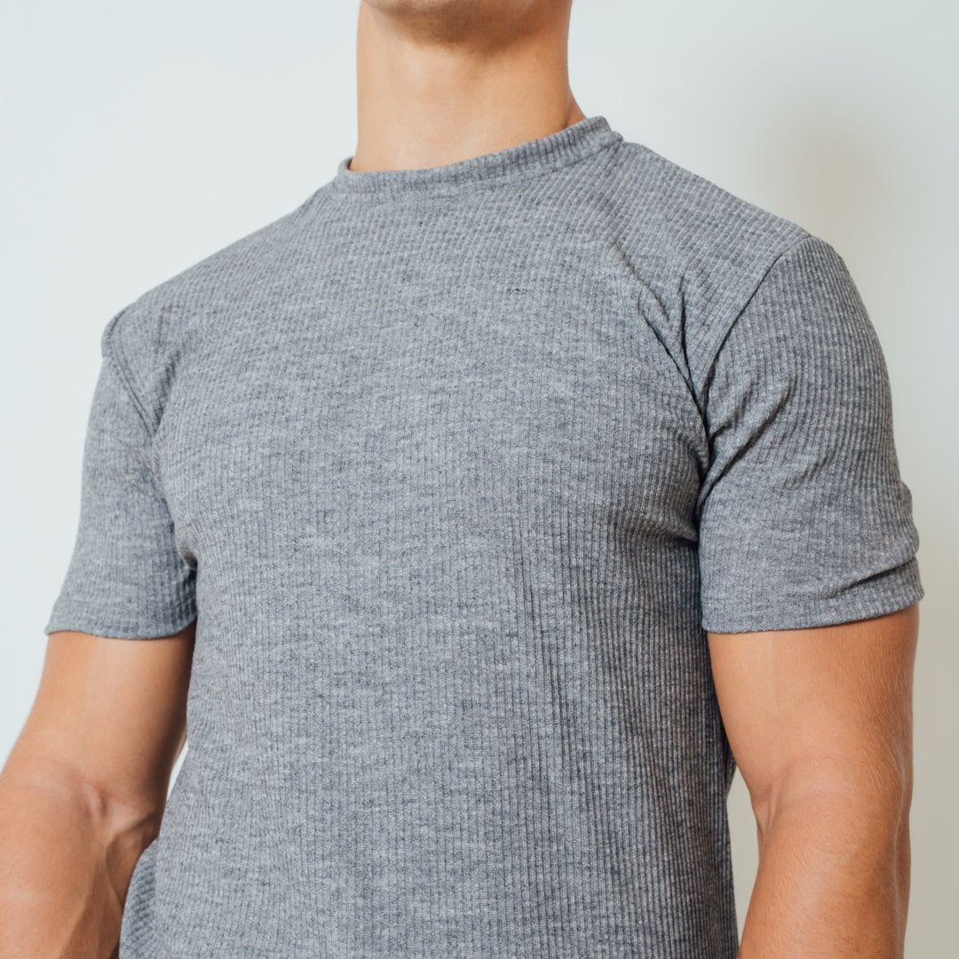 Ribbed Tee In Heather Grey
