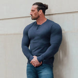 Long Sleeve Henley In Navy Blue [Surplus Sale]