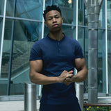 Short Sleeve Henley In Navy Blue [Surplus Sale]