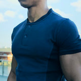 Short Sleeve Henley In Navy Blue [Limited Stock]