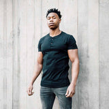 Short Sleeve Henley In Jet Black [Surplus Sale]