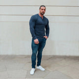 Long Sleeve Henley In Navy Blue [Surplus Sale]