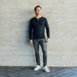 Long Sleeve Henley In Jet Black [Surplus Sale]