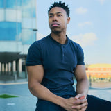 Short Sleeve Henley In Navy Blue [Surplus Sale]