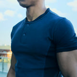 Short Sleeve Henley In Navy Blue [Surplus Sale]