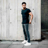 Short Sleeve Henley In Jet Black [Surplus Sale]