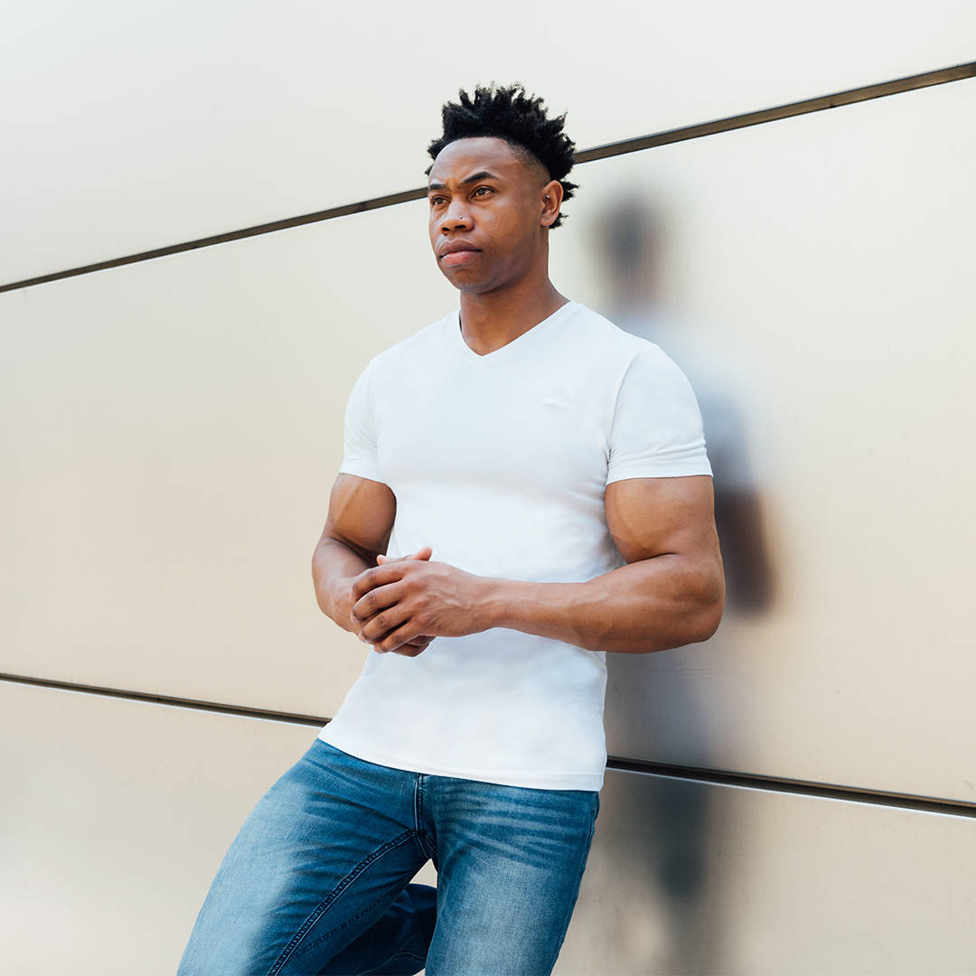 V Neck Tee In Pure White [Surplus Sale]
